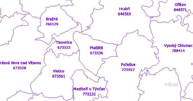 Katastrální mapa Plešiště - přehledová mapa katastrálního území