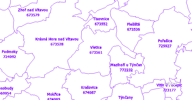 Katastrální mapa Vletice - přehledová mapa katastrálního území