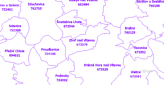 Katastrální mapa Zhoř nad Vltavou - přehledová mapa katastrálního území