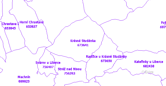 Katastrální mapa Krásná Studánka - přehledová mapa katastrálního území
