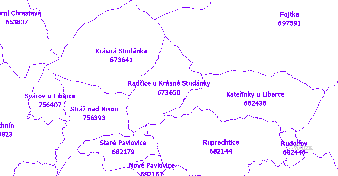 Katastrální mapa Radčice u Krásné Studánky - přehledová mapa katastrálního území