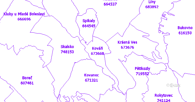 Katastrální mapa Kováň - přehledová mapa katastrálního území
