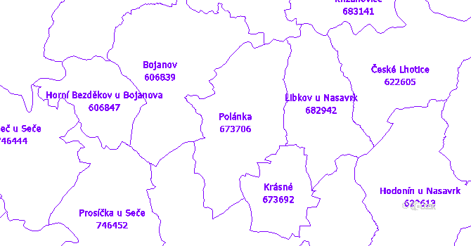 Katastrální mapa Polánka - přehledová mapa katastrálního území