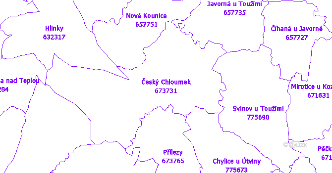 Katastrální mapa Český Chloumek - přehledová mapa katastrálního území