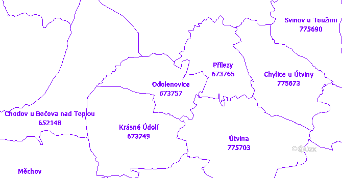 Katastrální mapa Odolenovice - přehledová mapa katastrálního území