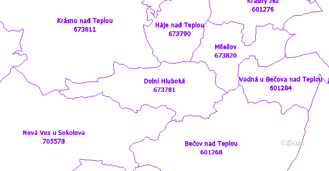 Katastrální mapa Dolní Hluboká - přehledová mapa katastrálního území