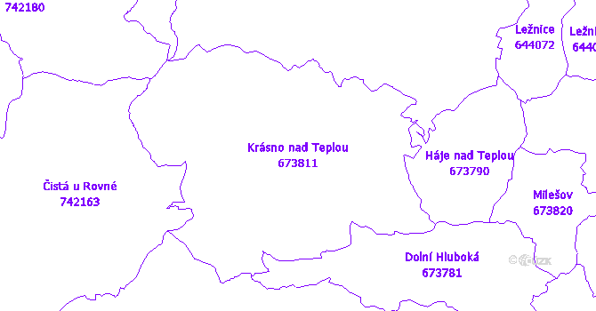 Katastrální mapa Krásno nad Teplou - přehledová mapa katastrálního území