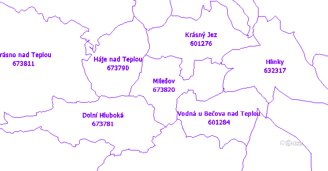 Katastrální mapa Milešov - přehledová mapa katastrálního území
