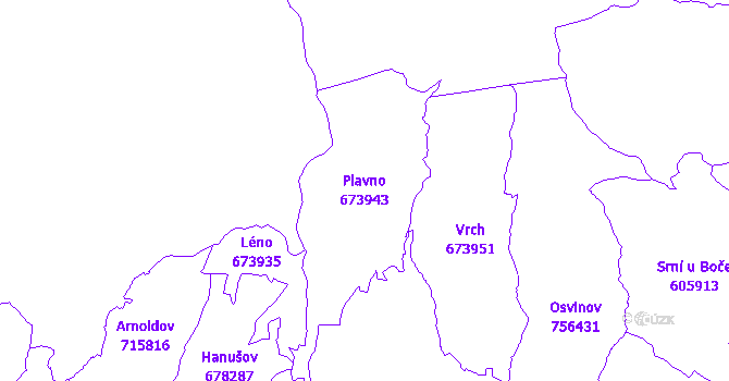 Katastrální mapa Plavno - přehledová mapa katastrálního území