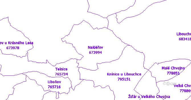 Katastrální mapa Nakléřov - přehledová mapa katastrálního území
