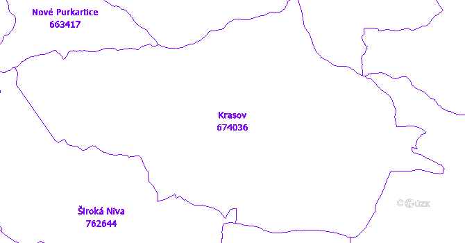 Katastrální mapa Krasov - přehledová mapa katastrálního území