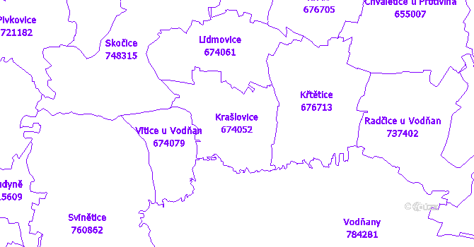 Katastrální mapa Krašlovice - přehledová mapa katastrálního území