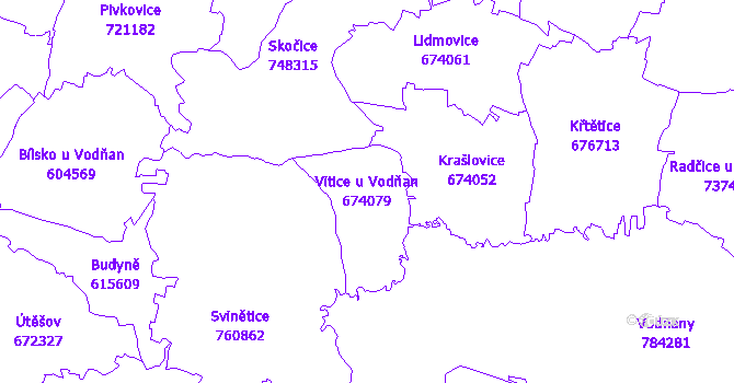 Katastrální mapa Vitice u Vodňan - přehledová mapa katastrálního území