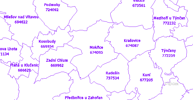 Katastrální mapa Mokřice - přehledová mapa katastrálního území