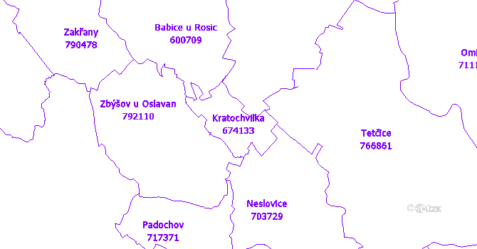 Katastrální mapa Kratochvilka - přehledová mapa katastrálního území
