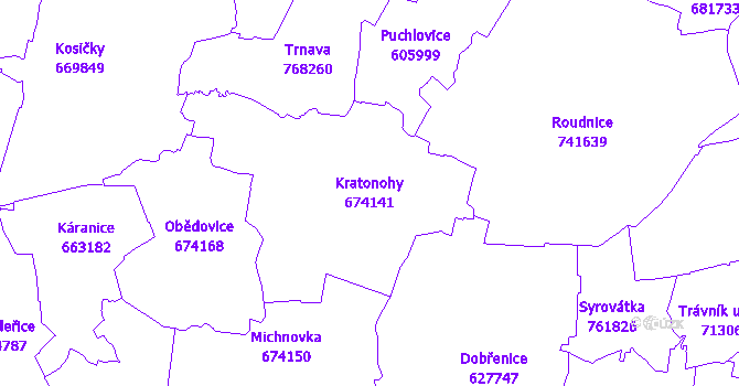 Katastrální mapa Kratonohy - přehledová mapa katastrálního území