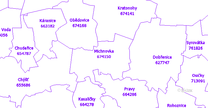 Katastrální mapa Michnovka - přehledová mapa katastrálního území