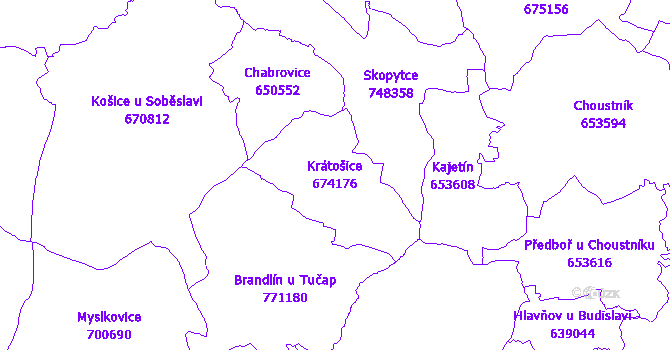 Katastrální mapa Krátošice - přehledová mapa katastrálního území
