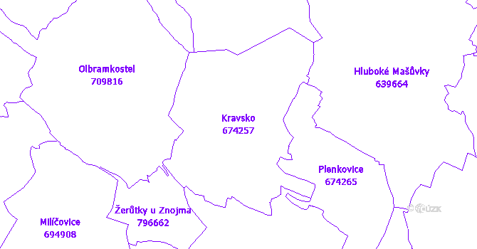 Katastrální mapa Kravsko - přehledová mapa katastrálního území