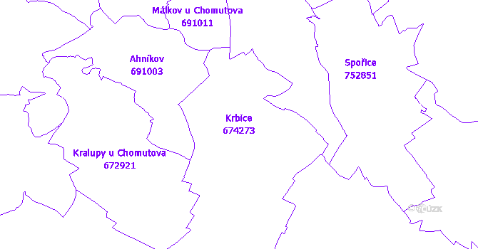 Katastrální mapa Krbice - přehledová mapa katastrálního území