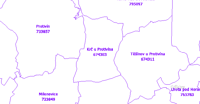Katastrální mapa Krč u Protivína - přehledová mapa katastrálního území