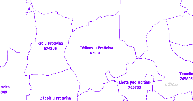 Katastrální mapa Těšínov u Protivína - přehledová mapa katastrálního území