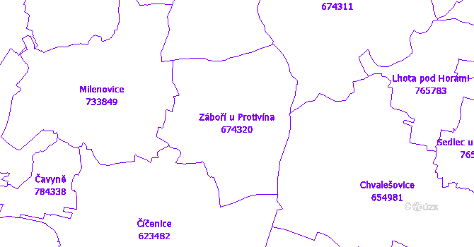 Katastrální mapa Záboří u Protivína - přehledová mapa katastrálního území