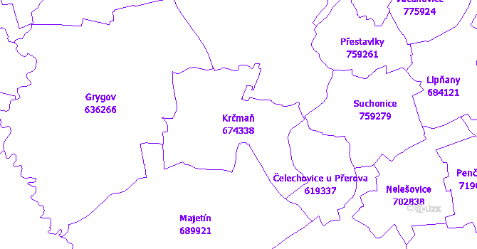 Katastrální mapa Krčmaň - přehledová mapa katastrálního území
