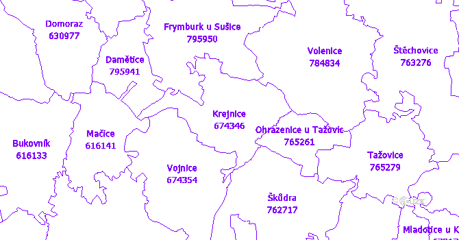 Katastrální mapa Krejnice - přehledová mapa katastrálního území