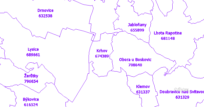 Katastrální mapa Krhov - přehledová mapa katastrálního území
