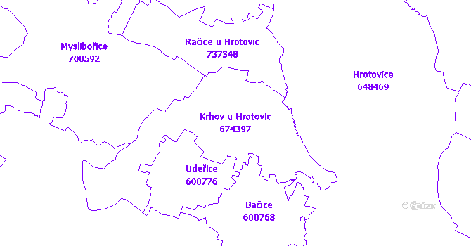 Katastrální mapa Krhov u Hrotovic - přehledová mapa katastrálního území