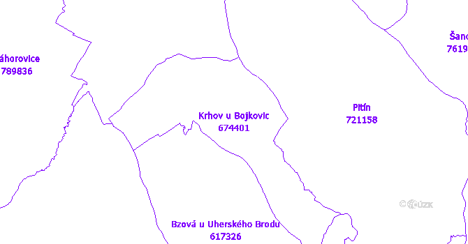 Katastrální mapa Krhov u Bojkovic - přehledová mapa katastrálního území