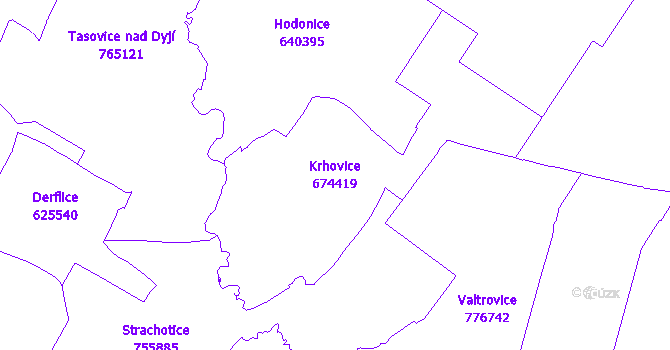 Katastrální mapa Krhovice - přehledová mapa katastrálního území