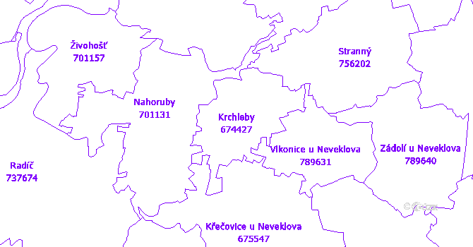 Katastrální mapa Krchleby - přehledová mapa katastrálního území