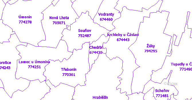 Katastrální mapa Chedrbí - přehledová mapa katastrálního území