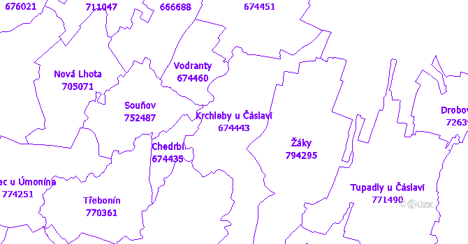 Katastrální mapa Krchleby u Čáslavi - přehledová mapa katastrálního území
