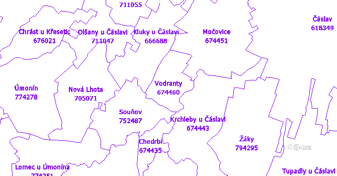 Katastrální mapa Vodranty - přehledová mapa katastrálního území