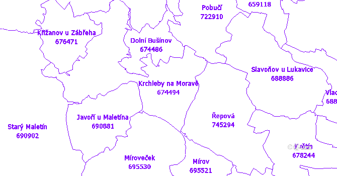 Katastrální mapa Krchleby na Moravě - přehledová mapa katastrálního území