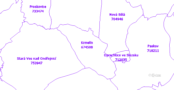 Katastrální mapa Krmelín - přehledová mapa katastrálního území