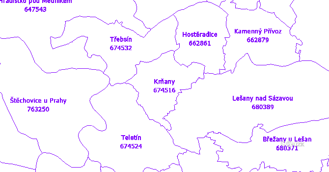 Katastrální mapa Krňany - přehledová mapa katastrálního území