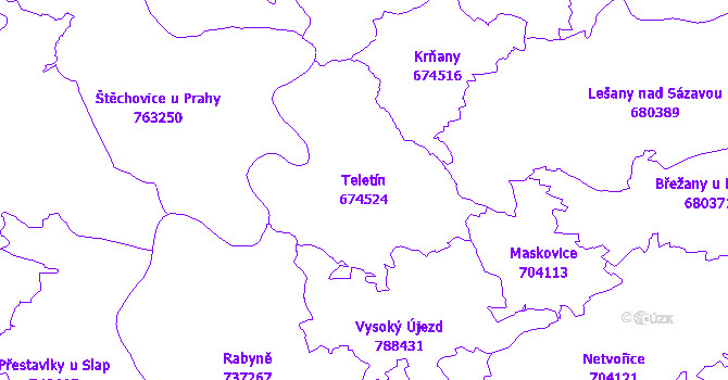 Katastrální mapa Teletín - přehledová mapa katastrálního území