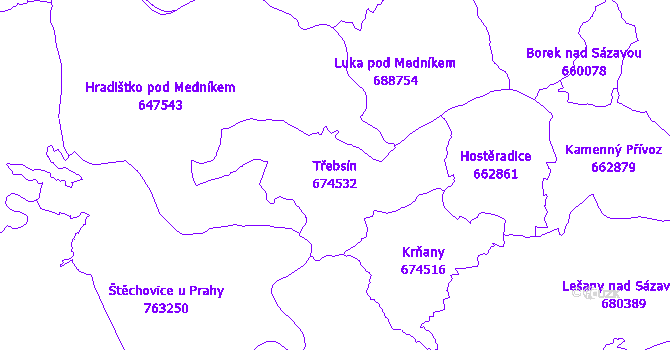 Katastrální mapa Třebsín - přehledová mapa katastrálního území