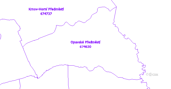 Katastrální mapa Opavské Předměstí - přehledová mapa katastrálního území