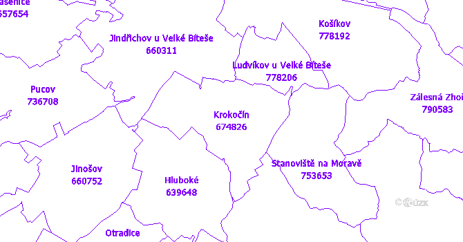 Katastrální mapa Krokočín - přehledová mapa katastrálního území