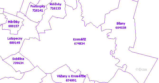 Katastrální mapa Kroměříž - přehledová mapa katastrálního území