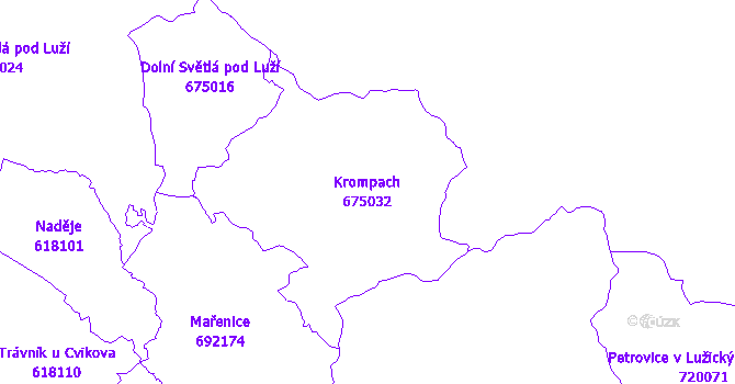 Katastrální mapa Krompach - přehledová mapa katastrálního území