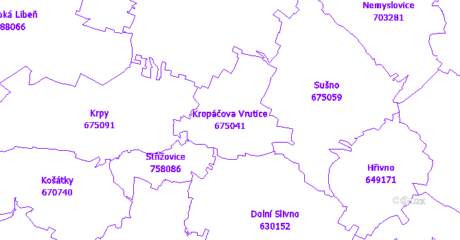 Katastrální mapa Kropáčova Vrutice - přehledová mapa katastrálního území