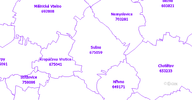 Katastrální mapa Sušno - přehledová mapa katastrálního území
