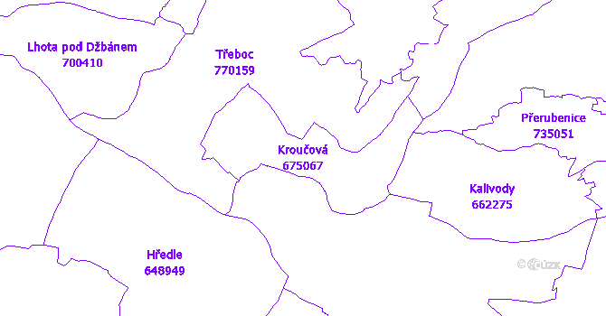 Katastrální mapa Kroučová - přehledová mapa katastrálního území