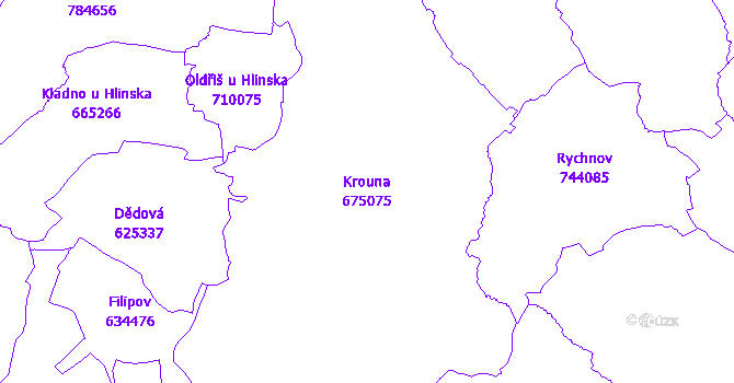 Katastrální mapa Krouna - přehledová mapa katastrálního území